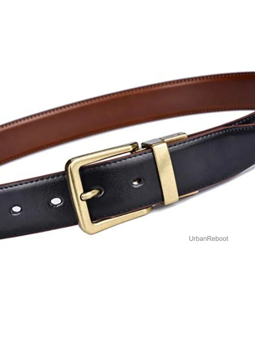 Men's Reversible Leather Belt 1.25 in Wide Rotating Buckle Gift Box